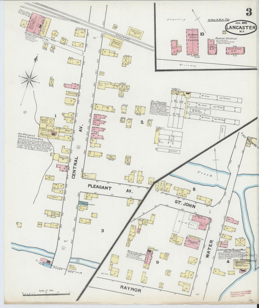 Sanborn Fire Insurance Map from Lancaster, Erie County, New York (1892), Sheet #0003 - Historic Sanborn Fire Insurance Map Print, vintage old map wall art, antique decor, genealogy gift, New York New York map