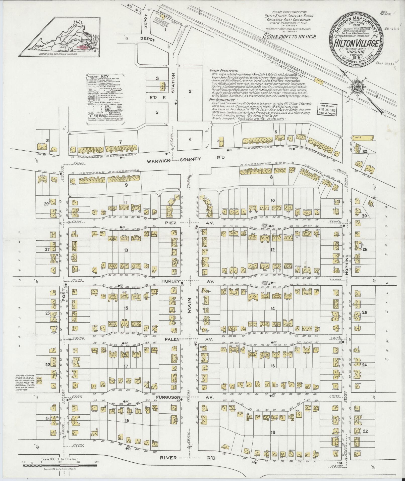 Sanborn Fire Insurance Map from Hilton Village, Warwick County, Virginia. (1919) – Historic Sanborn Fire Insurance Map Print