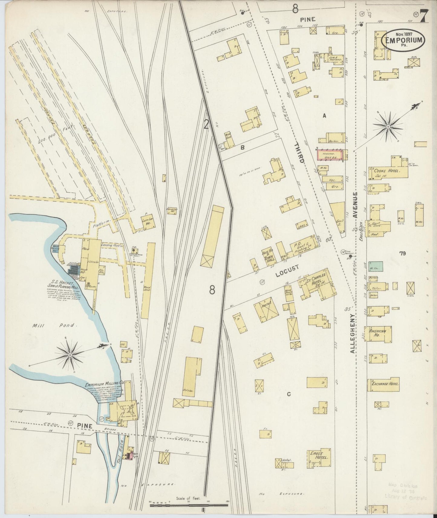 Sanborn Fire Insurance Map from Emporium, Cameron County, Pennsylvania (1897), Sheet #0007 - Historic Sanborn Fire Insurance Map Print, vintage old map wall art, antique decor, genealogy gift, Pennsylvania Pennsylvania map