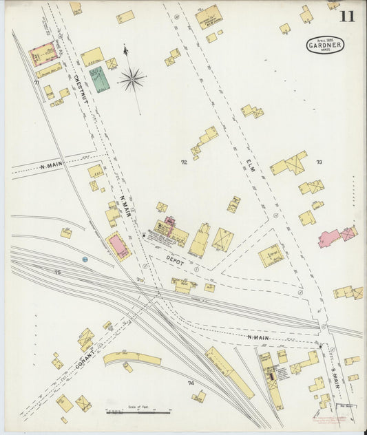 Sanborn Fire Insurance Map from Gardner, Worcester County, Massachusetts (1895), Sheet #0011 - Historic Sanborn Fire Insurance Map Print, vintage old map wall art, antique decor, genealogy gift, Massachusetts Massachusetts map