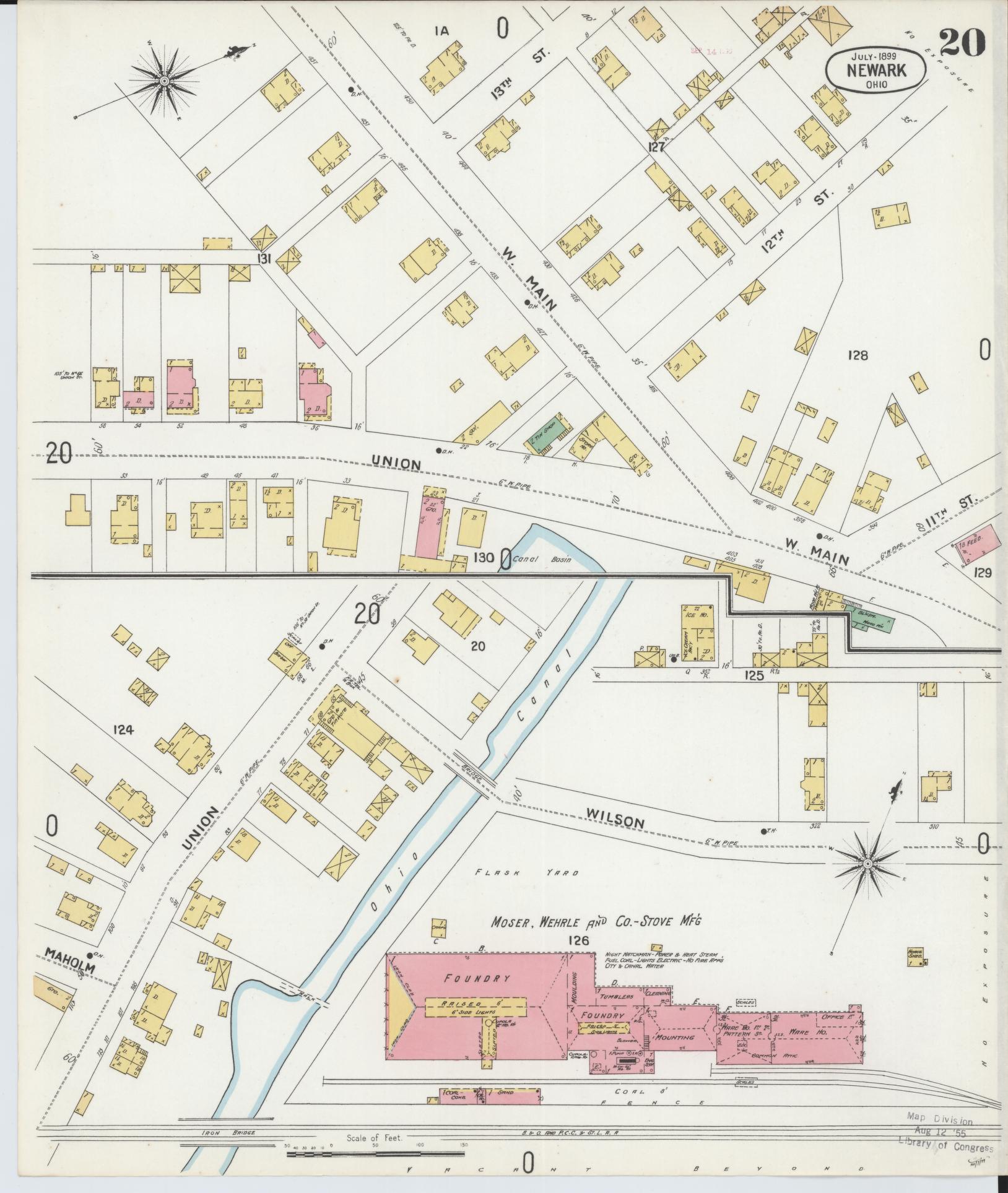 Sanborn Fire Insurance Map from Newark, Licking County, Ohio (1899), Sheet #0020 - Complete Map Set gallery image, historic Sanborn map, vintage wall art, Ohio Ohio