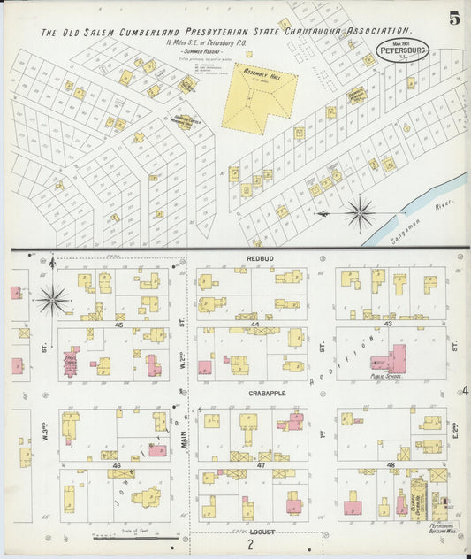 Sanborn Fire Insurance Map from Petersburg, Menard County, Illinois (1901), Sheet #0005 - Historic Sanborn Fire Insurance Map Print, vintage old map wall art, antique decor, genealogy gift, Illinois Illinois map