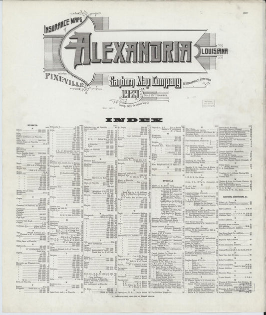 Sanborn Fire Insurance Map from Alexandria, Rapides Parish, Louisiana (1921), Sheet #0001 - Historic Sanborn Fire Insurance Map Print, vintage old map wall art, antique decor, genealogy gift, Louisiana Louisiana map