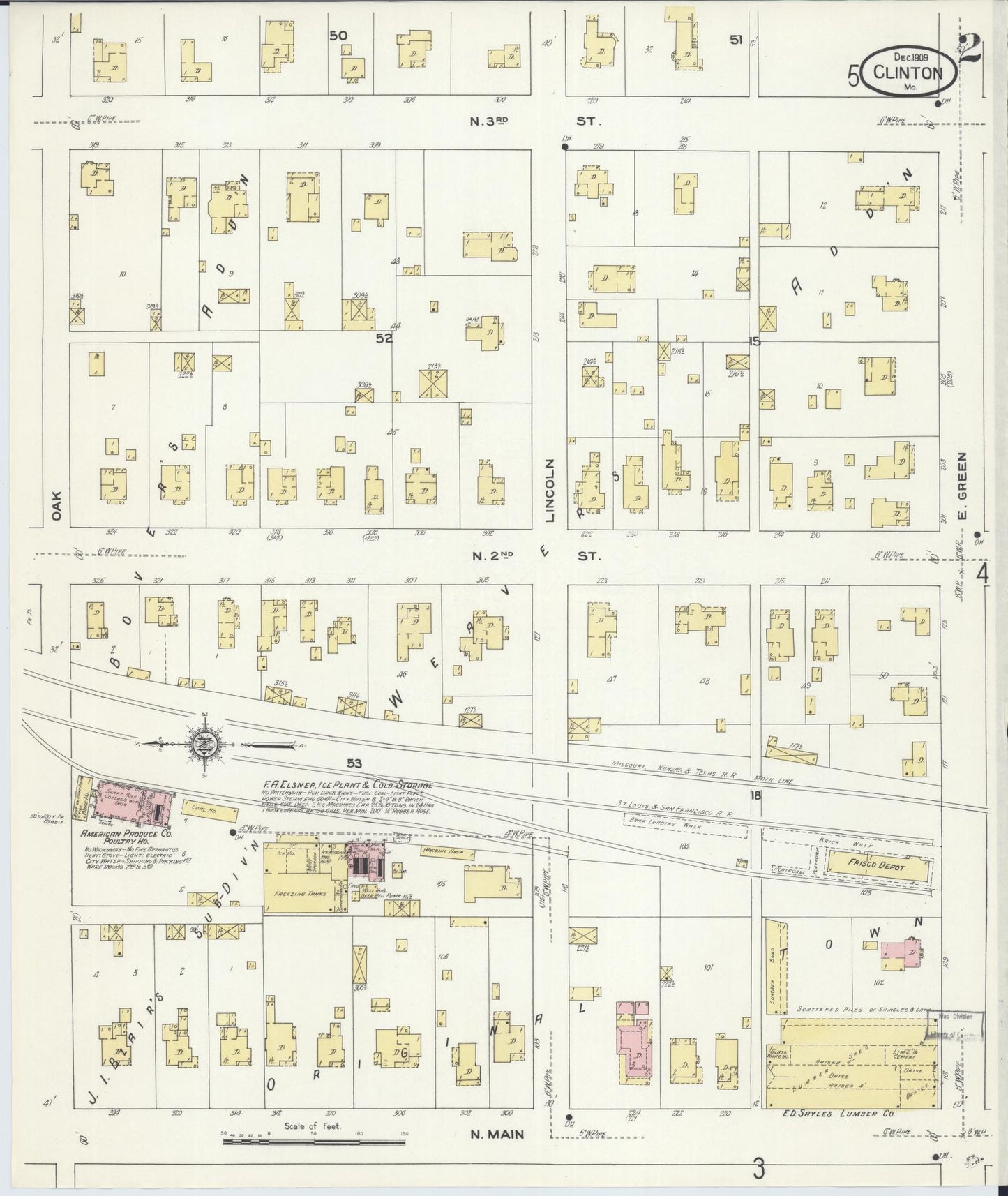 Sanborn Fire Insurance Map from Clinton, Henry County, Missouri (1909), Sheet #0002 - Historic Sanborn Fire Insurance Map Print, vintage old map wall art, antique decor, genealogy gift, Missouri Missouri map