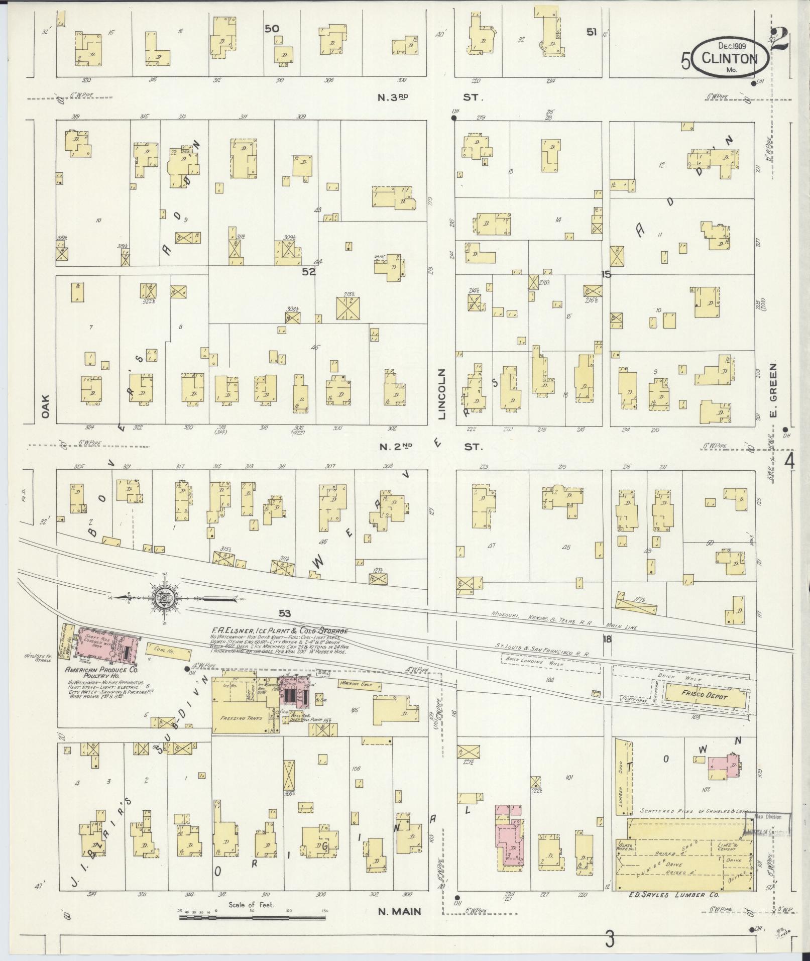 Sanborn Fire Insurance Map from Clinton, Henry County, Missouri (1909), Sheet #0002 - Historic Sanborn Fire Insurance Map Print, vintage old map wall art, antique decor, genealogy gift, Missouri Missouri map
