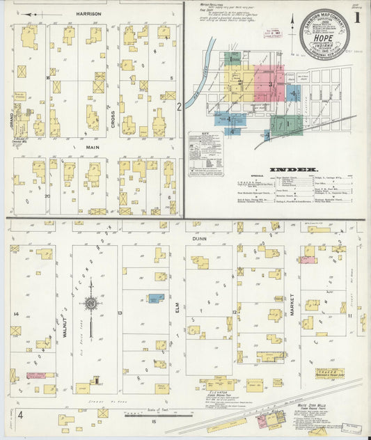 Sanborn Fire Insurance Map from Hope, Bartholomew County, Indiana (1910), Sheet #0001 - Historic Sanborn Fire Insurance Map Print, vintage old map wall art, antique decor, genealogy gift, Indiana Indiana map