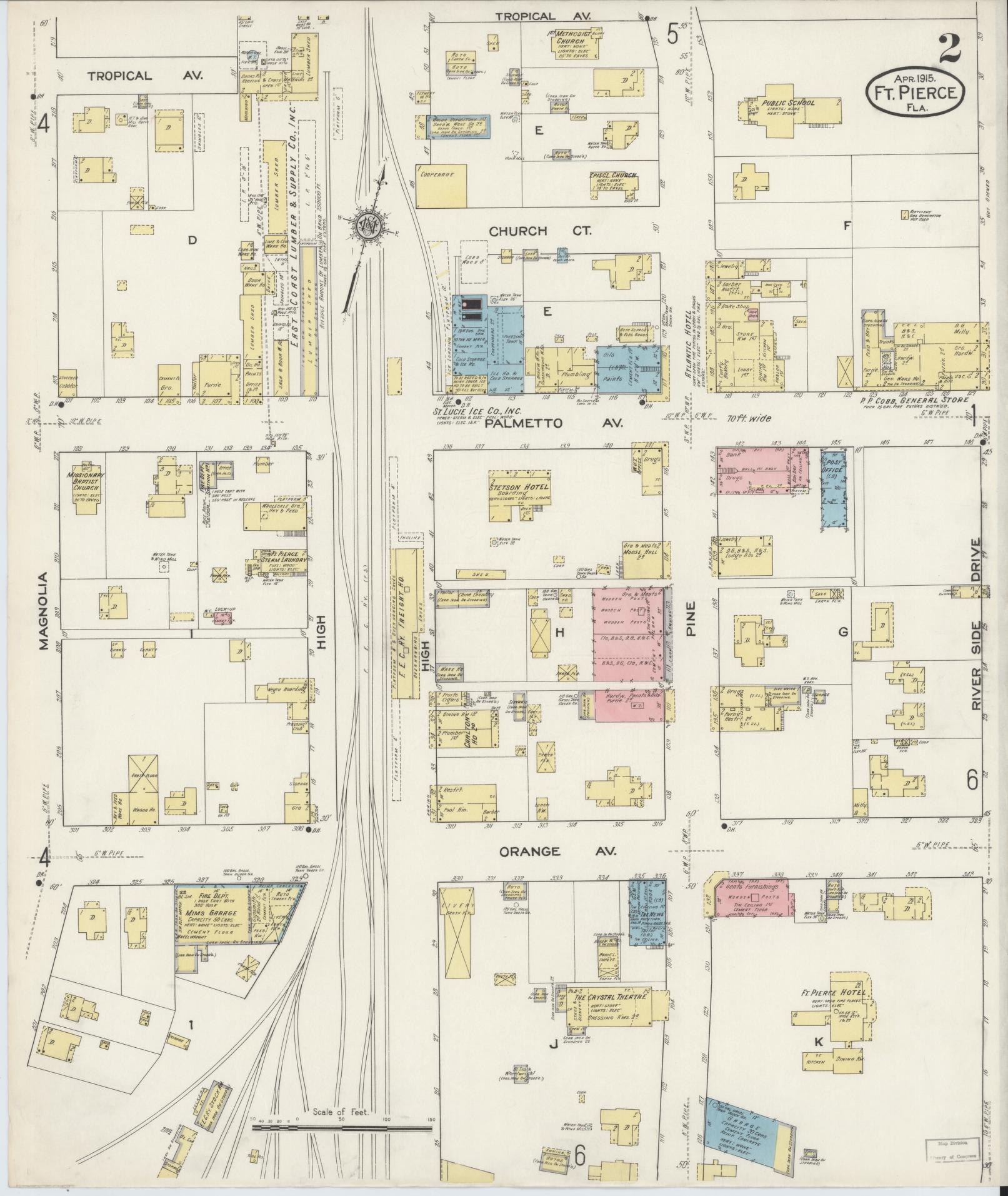Sanborn Fire Insurance Map from Fort Pierce, St Lucie County, Florida (1915), Sheet #0002 - Complete Map Set gallery image, historic Sanborn map, vintage wall art, Florida Florida
