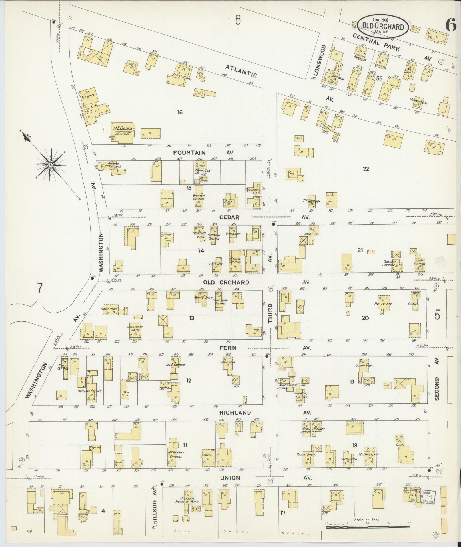 Sanborn Fire Insurance Map from Old Orchard, York County, Maine (1908), Sheet #0006 - Complete Map Set gallery image, historic Sanborn map, vintage wall art, Maine Maine