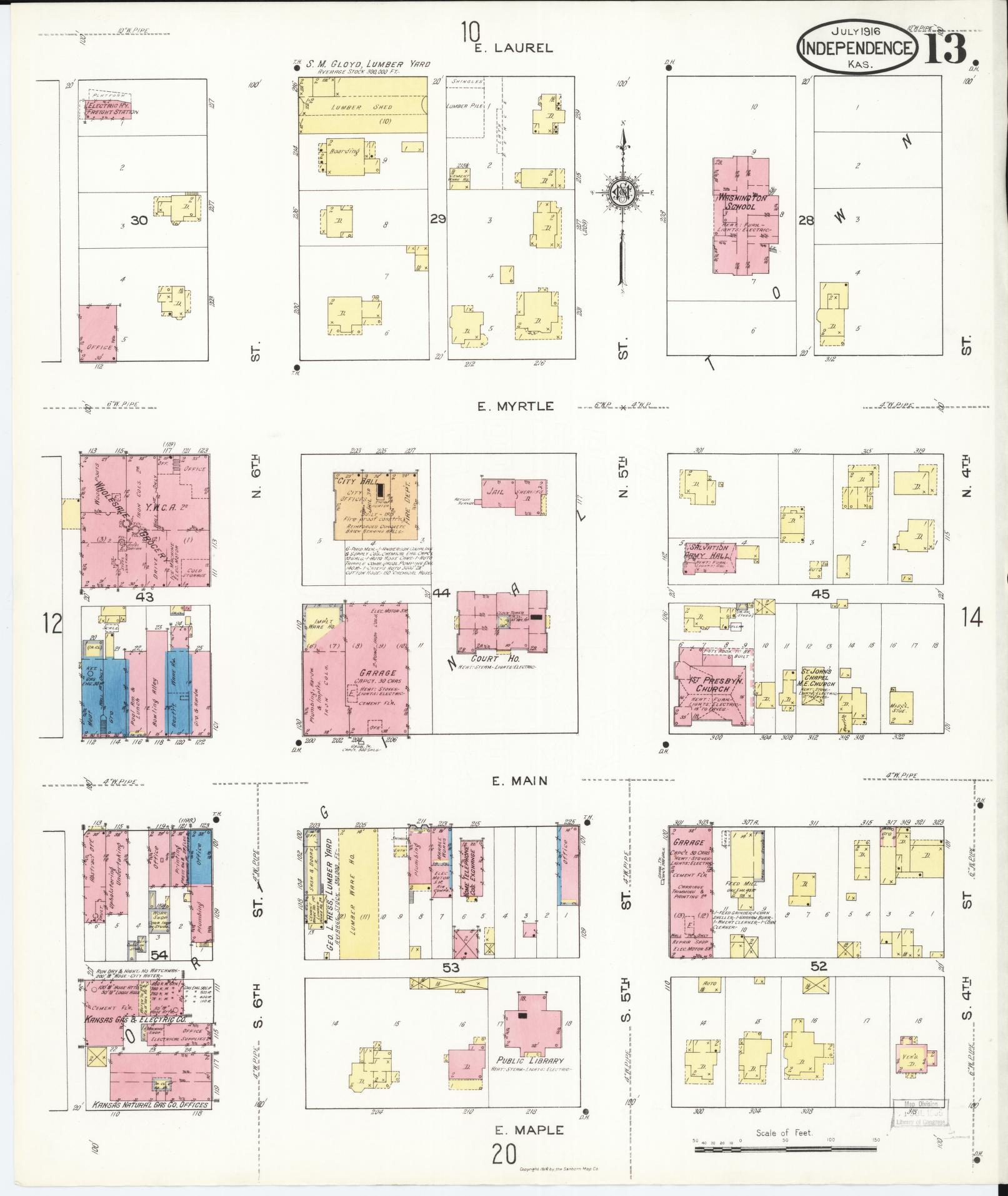 Sanborn Fire Insurance Map from Independence, Montgomery County, Kansas (1916), Sheet #0013 - Historic Sanborn Fire Insurance Map Print, vintage old map wall art, antique decor, genealogy gift, Kansas Kansas map