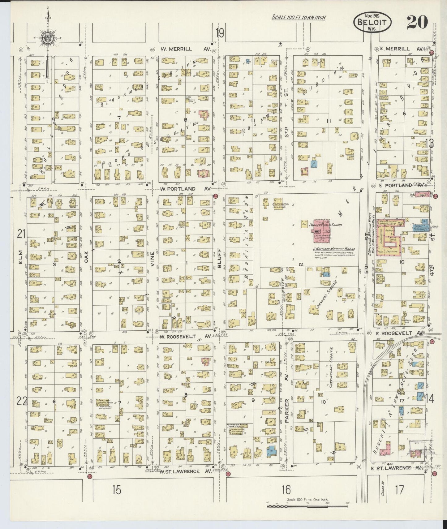 Sanborn Fire Insurance Map from Beloit, Rock County, Wisconsin (1915), Sheet #0020 - Complete Map Set gallery image, historic Sanborn map, vintage wall art, Wisconsin Wisconsin