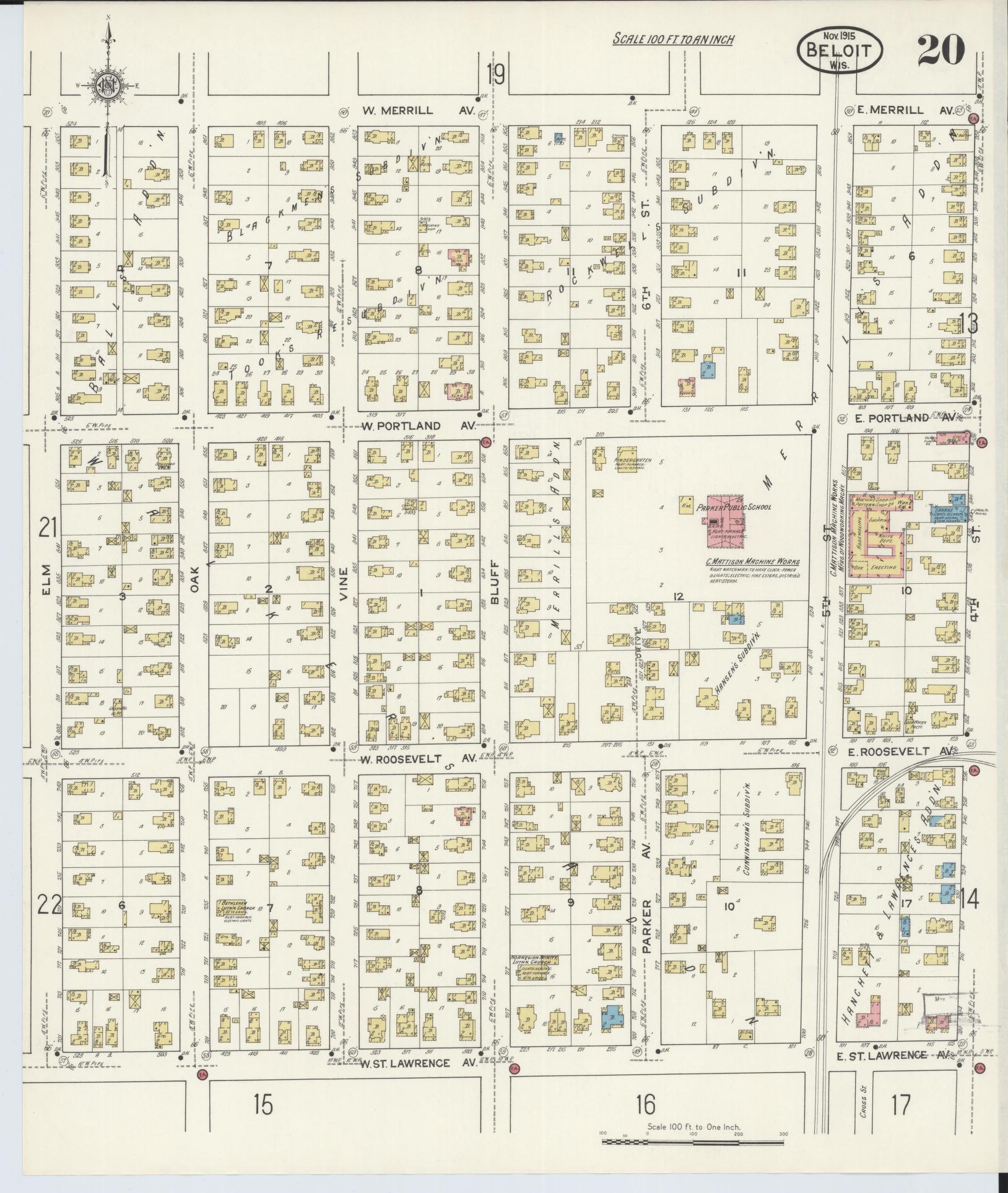 Sanborn Fire Insurance Map from Beloit, Rock County, Wisconsin (1915), Sheet #0020 - Complete Map Set gallery image, historic Sanborn map, vintage wall art, Wisconsin Wisconsin