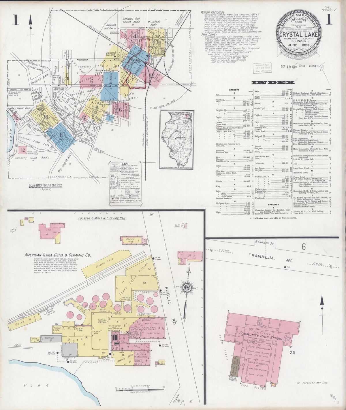 Sanborn Fire Insurance Map from Crystal Lake, McHenry County, Illinois (1929), Sheet #0001 - Complete Map Set gallery image, historic Sanborn map, vintage wall art, Illinois Illinois
