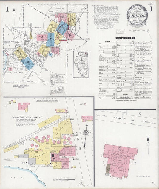Sanborn Fire Insurance Map from Crystal Lake, McHenry County, Illinois (1929), Sheet #0001 - Complete Map Set gallery image, historic Sanborn map, vintage wall art, Illinois Illinois