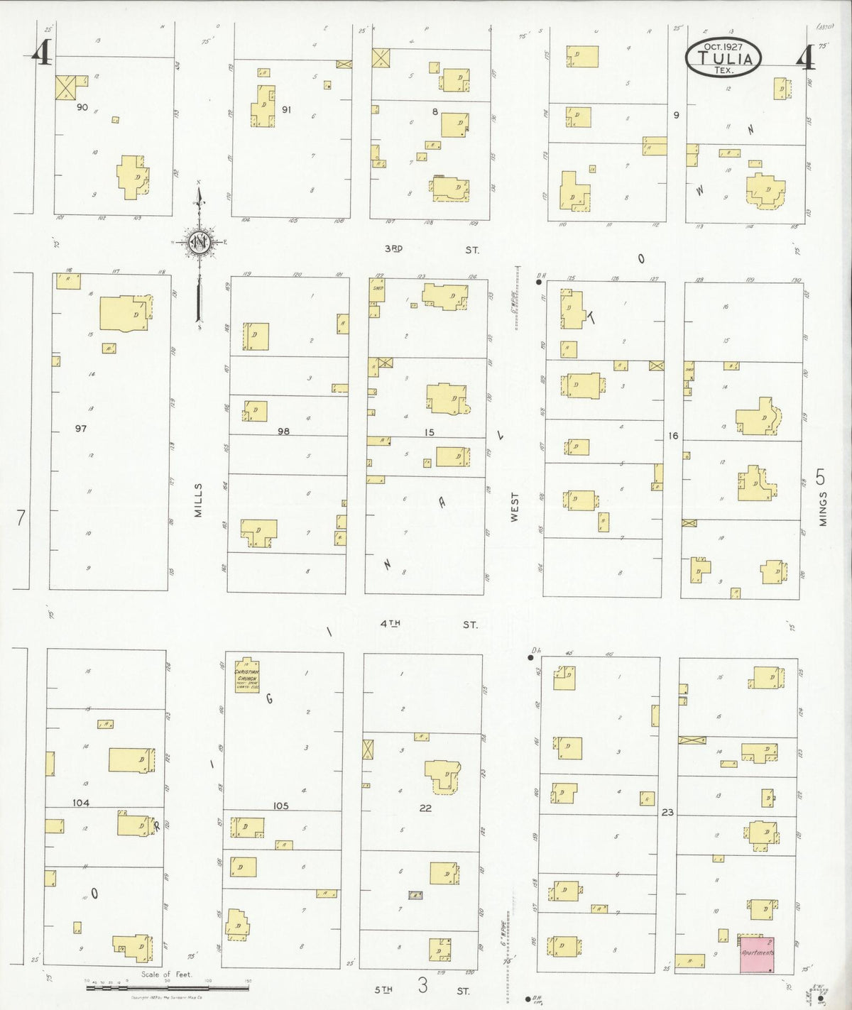 Sanborn Fire Insurance Map from Tulia, Swisher County, Texas (1927), Sheet #0004 - Complete Map Set gallery image, historic Sanborn map, vintage wall art, Texas Texas
