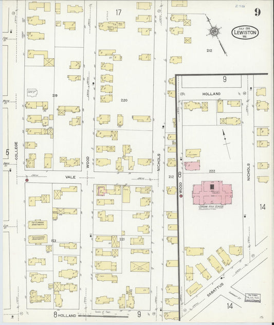 Sanborn Fire Insurance Map from Lewiston, Androscoggin County, Maine (1914), Sheet #0009 - Historic Sanborn Fire Insurance Map Print, vintage old map wall art, antique decor, genealogy gift, Maine Maine map