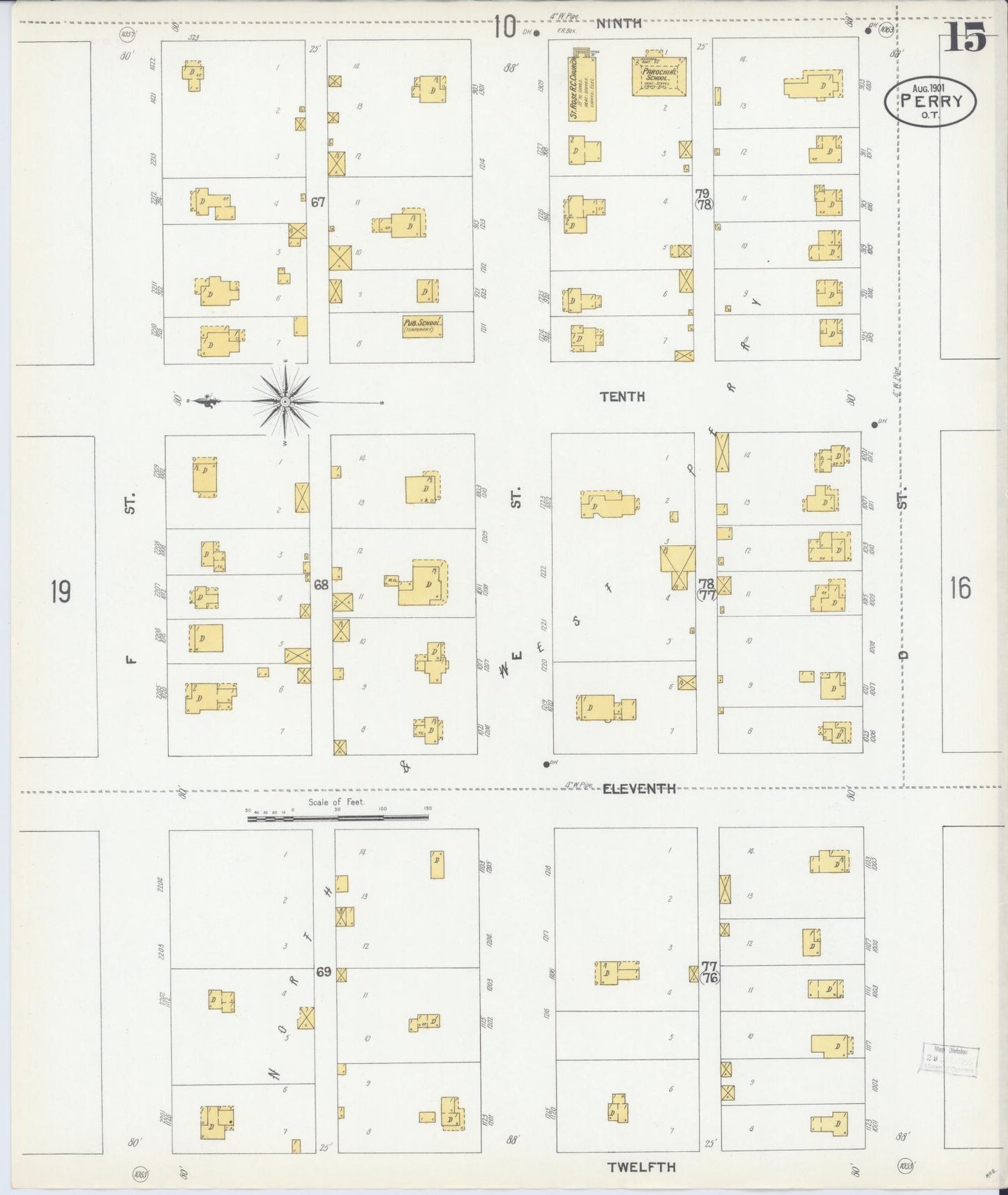 Sanborn Fire Insurance Map from Perry, Noble County, Oklahoma (1901), Sheet #0015 - Complete Map Set gallery image, historic Sanborn map, vintage wall art, Oklahoma Oklahoma