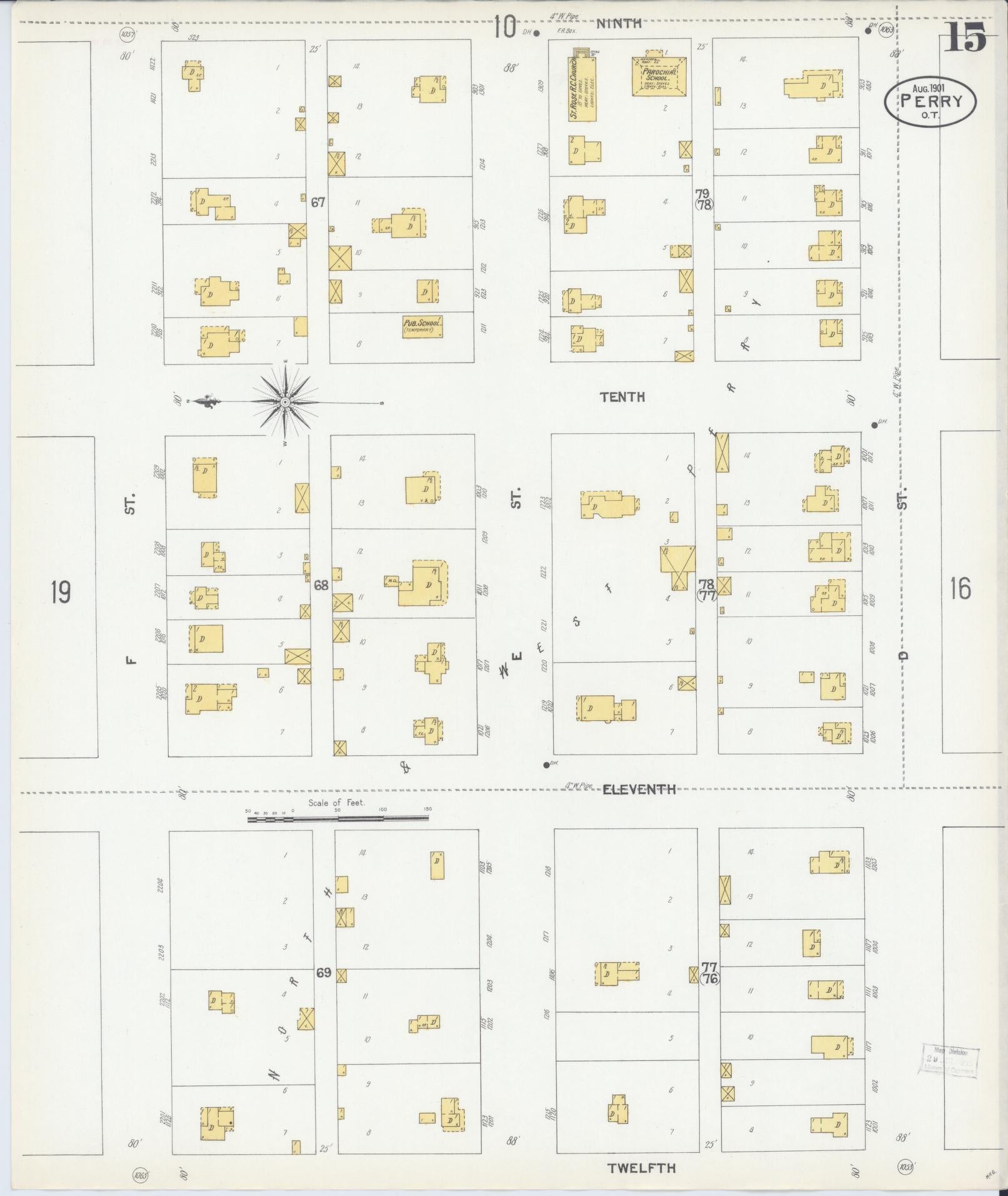 Sanborn Fire Insurance Map from Perry, Noble County, Oklahoma (1901), Sheet #0015 - Complete Map Set gallery image, historic Sanborn map, vintage wall art, Oklahoma Oklahoma