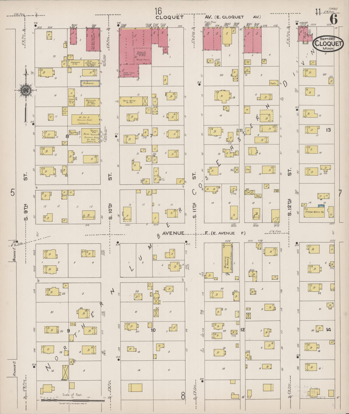 Sanborn Fire Insurance Map from Cloquet, Carlton County, Minnesota (1922), Sheet #0006 - Complete Map Set gallery image, historic Sanborn map, vintage wall art, Minnesota Minnesota