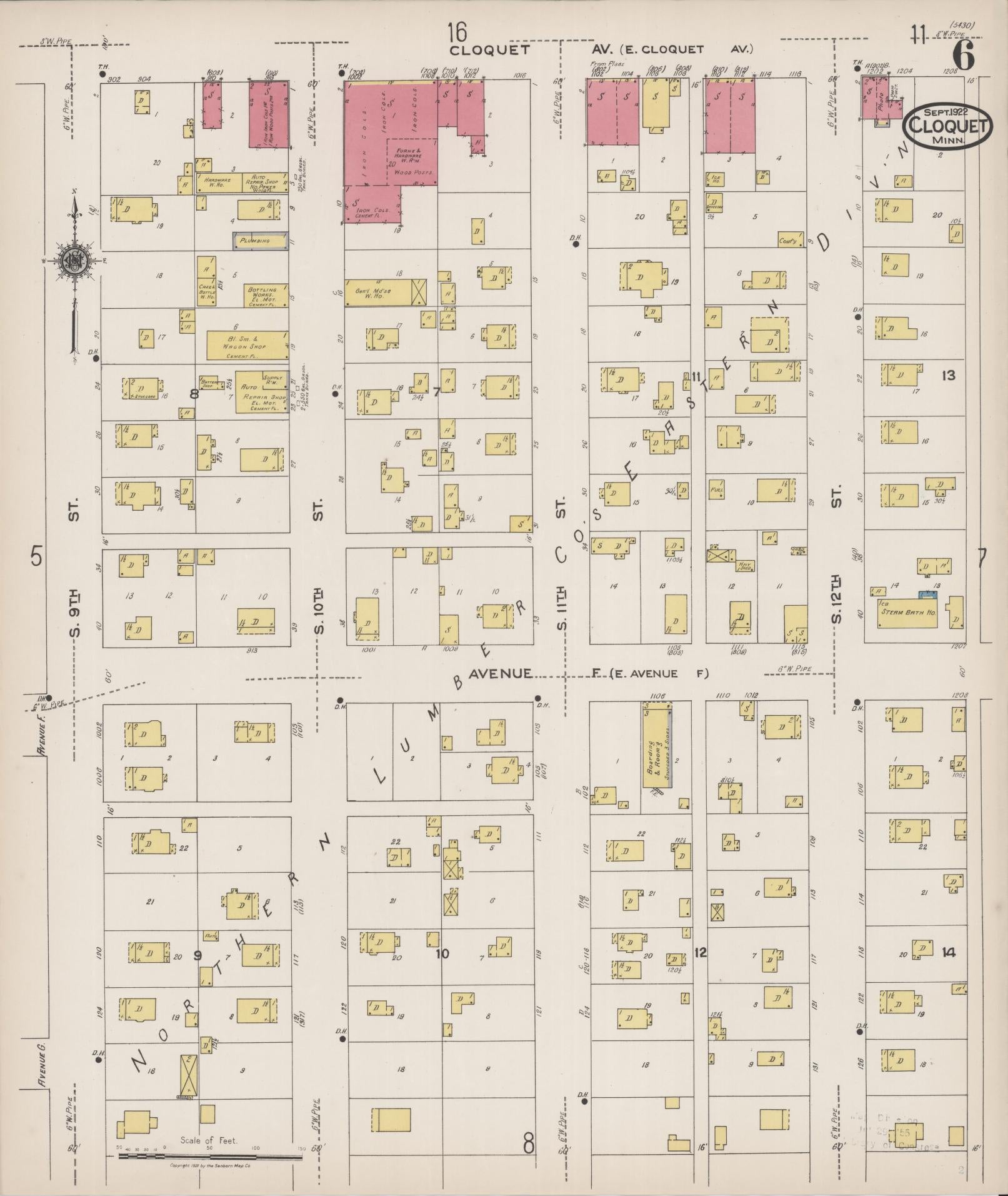 Sanborn Fire Insurance Map from Cloquet, Carlton County, Minnesota (1922), Sheet #0006 - Complete Map Set gallery image, historic Sanborn map, vintage wall art, Minnesota Minnesota
