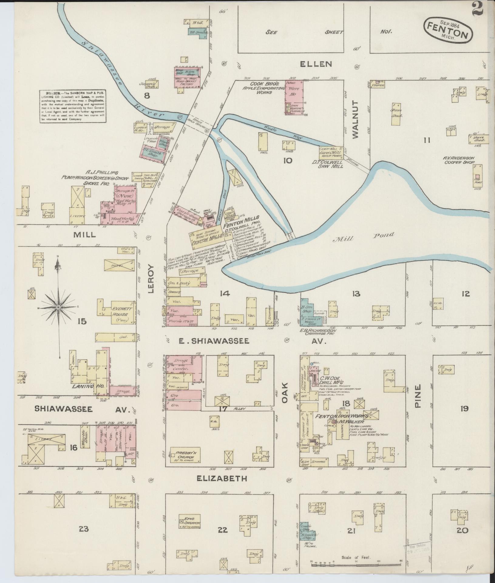Sanborn Fire Insurance Map from Fenton, Genesee County, Michigan (1884), Sheet #0002 - Historic Sanborn Fire Insurance Map Print, vintage old map wall art, antique decor, genealogy gift, Michigan Michigan map