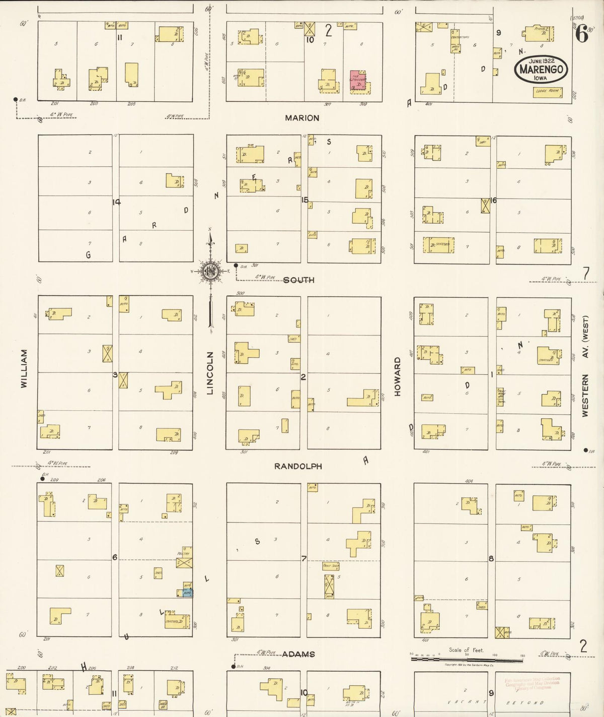 Sanborn Fire Insurance Map from Marengo, Iowa County, Iowa (1922), Sheet #0006 - Historic Sanborn Fire Insurance Map Print, vintage old map wall art