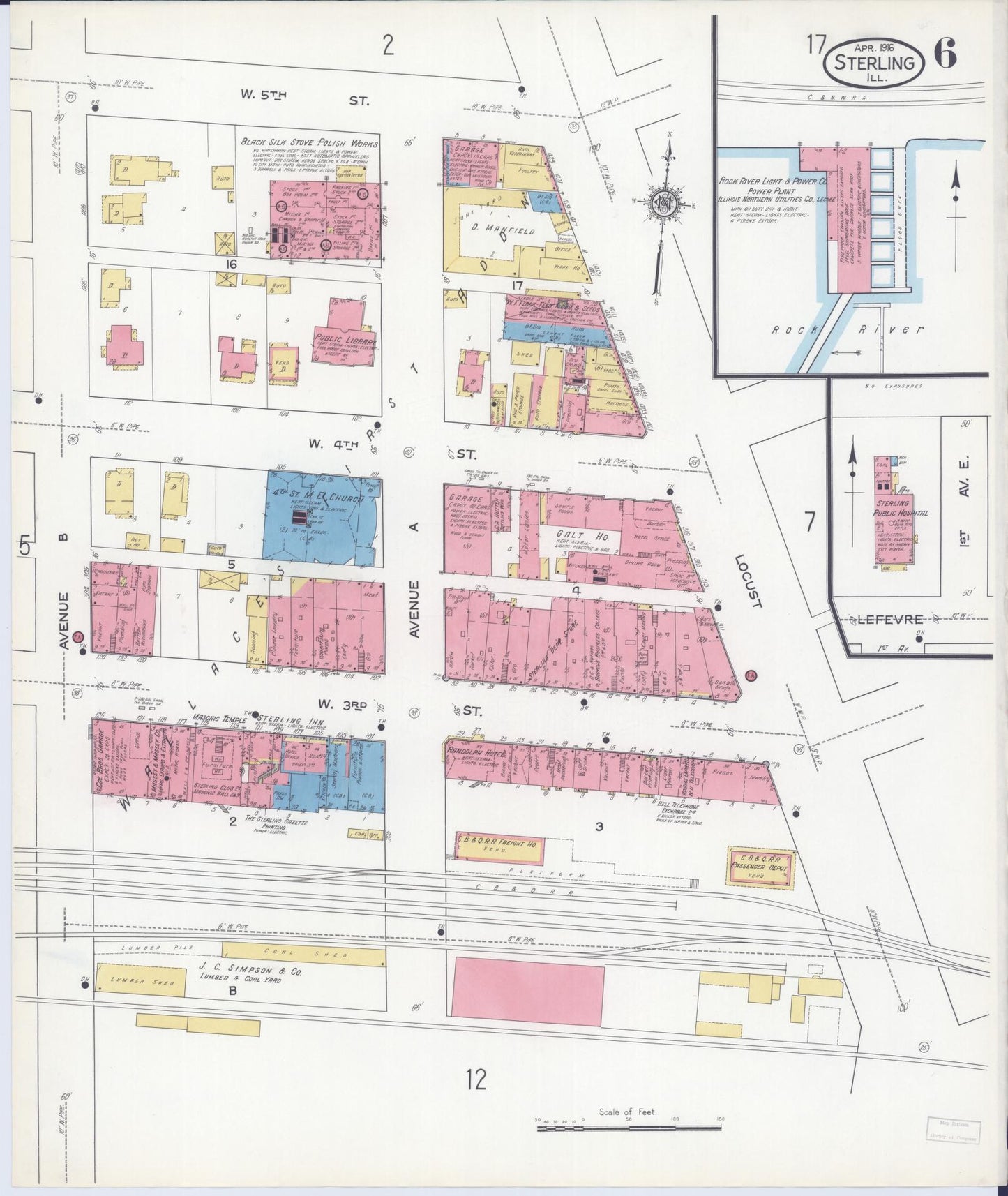 Sanborn Fire Insurance Map from Sterling, Whiteside County, Illinois (1916), Sheet #0006 - Complete Map Set gallery image, historic Sanborn map, vintage wall art, Illinois Illinois