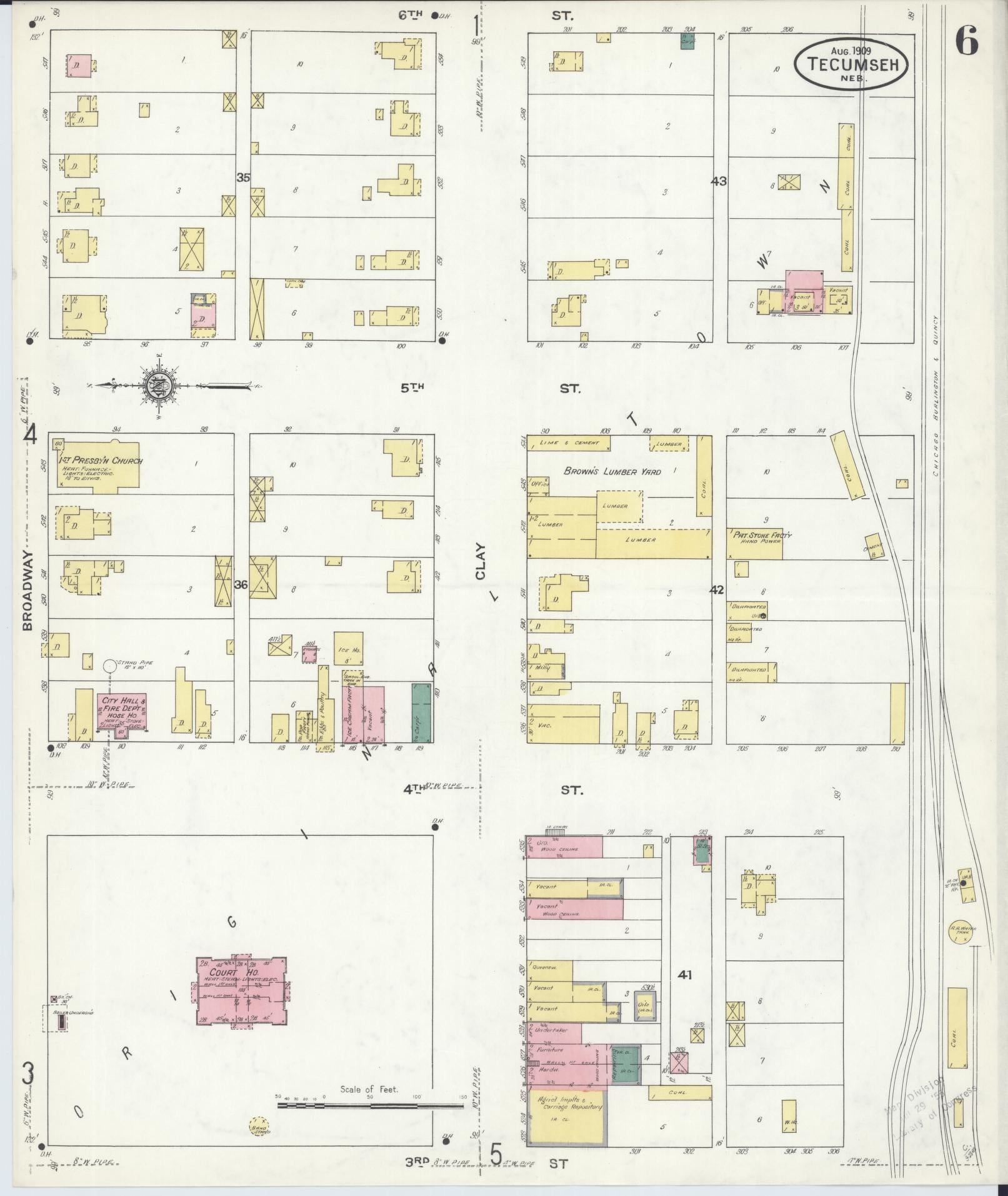 Sanborn Fire Insurance Map from Tecumseh, Johnson County, Nebraska (1909), Sheet #0006 - Historic Sanborn Fire Insurance Map Print, vintage old map wall art, antique decor, genealogy gift, Nebraska Nebraska map