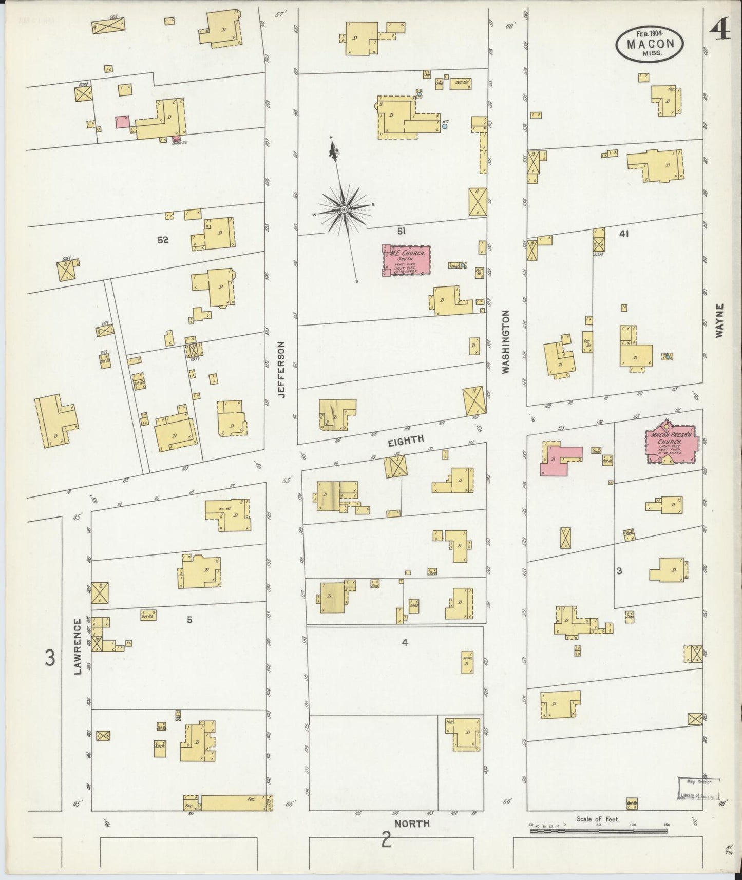 Sanborn Fire Insurance Map from Macon, Noxubee County, Mississippi (1904), Sheet #0004 - Historic Sanborn Fire Insurance Map Print, vintage old map wall art, antique decor, genealogy gift, Mississippi Mississippi map