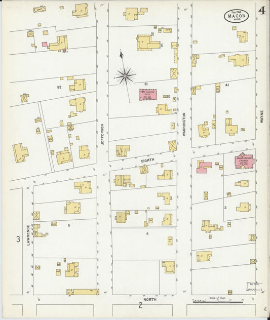 Sanborn Fire Insurance Map from Macon, Noxubee County, Mississippi (1904), Sheet #0004 - Historic Sanborn Fire Insurance Map Print, vintage old map wall art, antique decor, genealogy gift, Mississippi Mississippi map