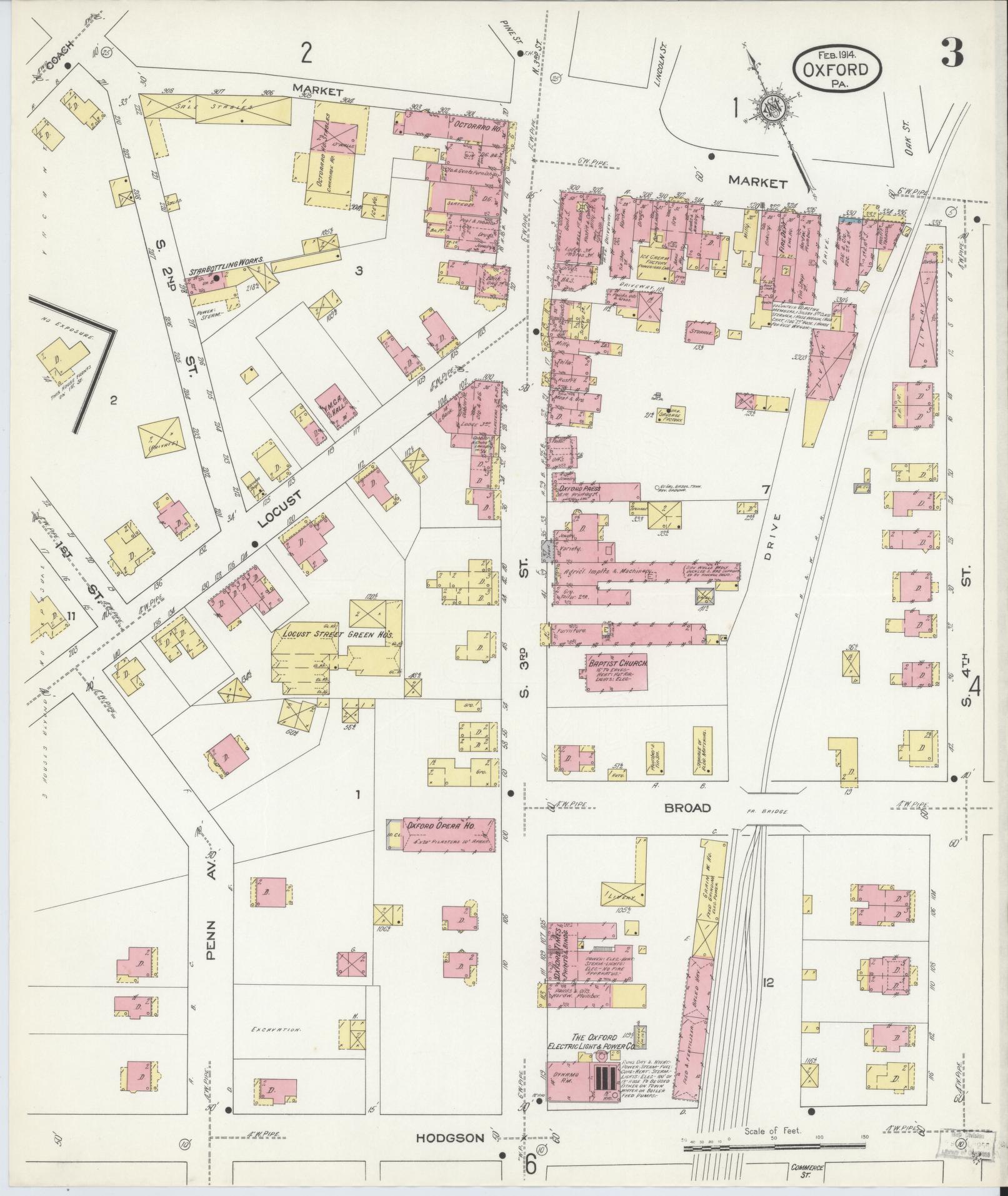 Sanborn Fire Insurance Map from Oxford, Chester County, Pennsylvania (1914), Sheet #0003 - Complete Map Set gallery image, historic Sanborn map, vintage wall art, Pennsylvania Pennsylvania