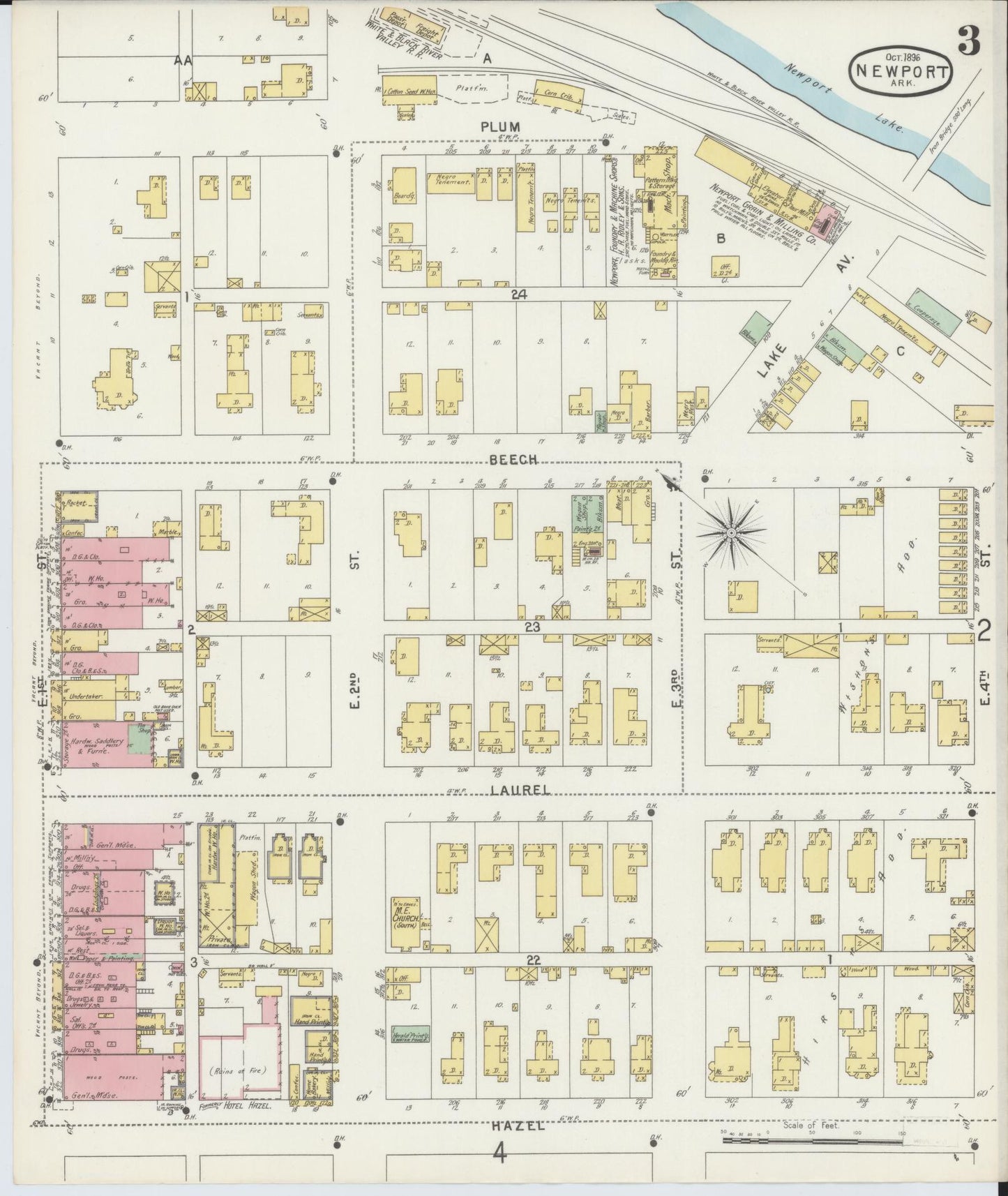 Sanborn Fire Insurance Map from Newport, Jackson County, Arkansas (1896), Sheet #0003 - Historic Sanborn Fire Insurance Map Print, vintage old map wall art, antique decor, genealogy gift, Arkansas Arkansas map