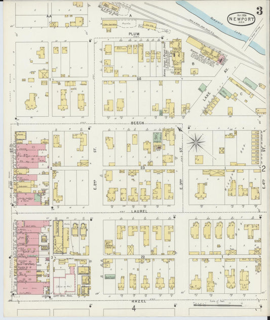 Sanborn Fire Insurance Map from Newport, Jackson County, Arkansas (1896), Sheet #0003 - Historic Sanborn Fire Insurance Map Print, vintage old map wall art, antique decor, genealogy gift, Arkansas Arkansas map