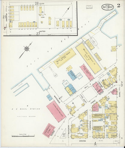 Sanborn Fire Insurance Map from Key West, Monroe County, Florida (1912), Sheet #0002 - Historic Sanborn Fire Insurance Map Print, vintage old map wall art, antique decor, genealogy gift, Florida Florida map
