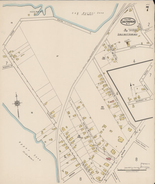 Sanborn Fire Insurance Map from Sag Harbor, Suffolk County, New York (1921), Sheet #0007 - Historic Sanborn Fire Insurance Map Print, vintage old map wall art, antique decor, genealogy gift, New York New York map