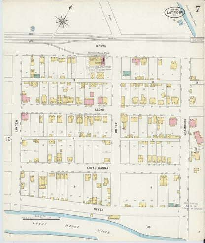 Sanborn Fire Insurance Map from Latrobe, Westmoreland County, Pennsylvania (1897), Sheet #0007 - Complete Map Set gallery image, historic Sanborn map, vintage wall art, Pennsylvania Pennsylvania