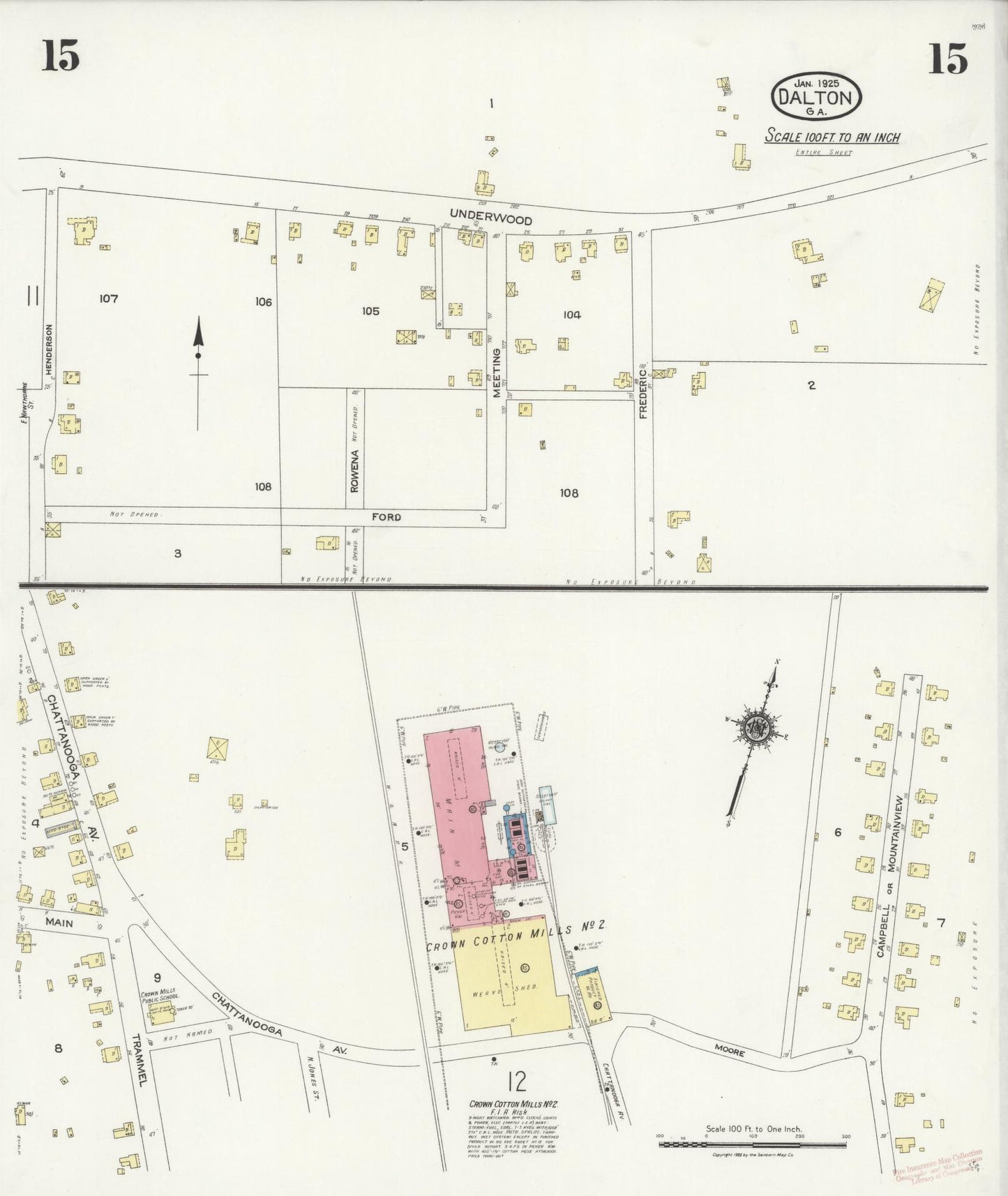 Sanborn Fire Insurance Map from Dalton, Whitfield County, Georgia (1925), Sheet #0015 - Complete Map Set gallery image, historic Sanborn map, vintage wall art, Georgia Georgia