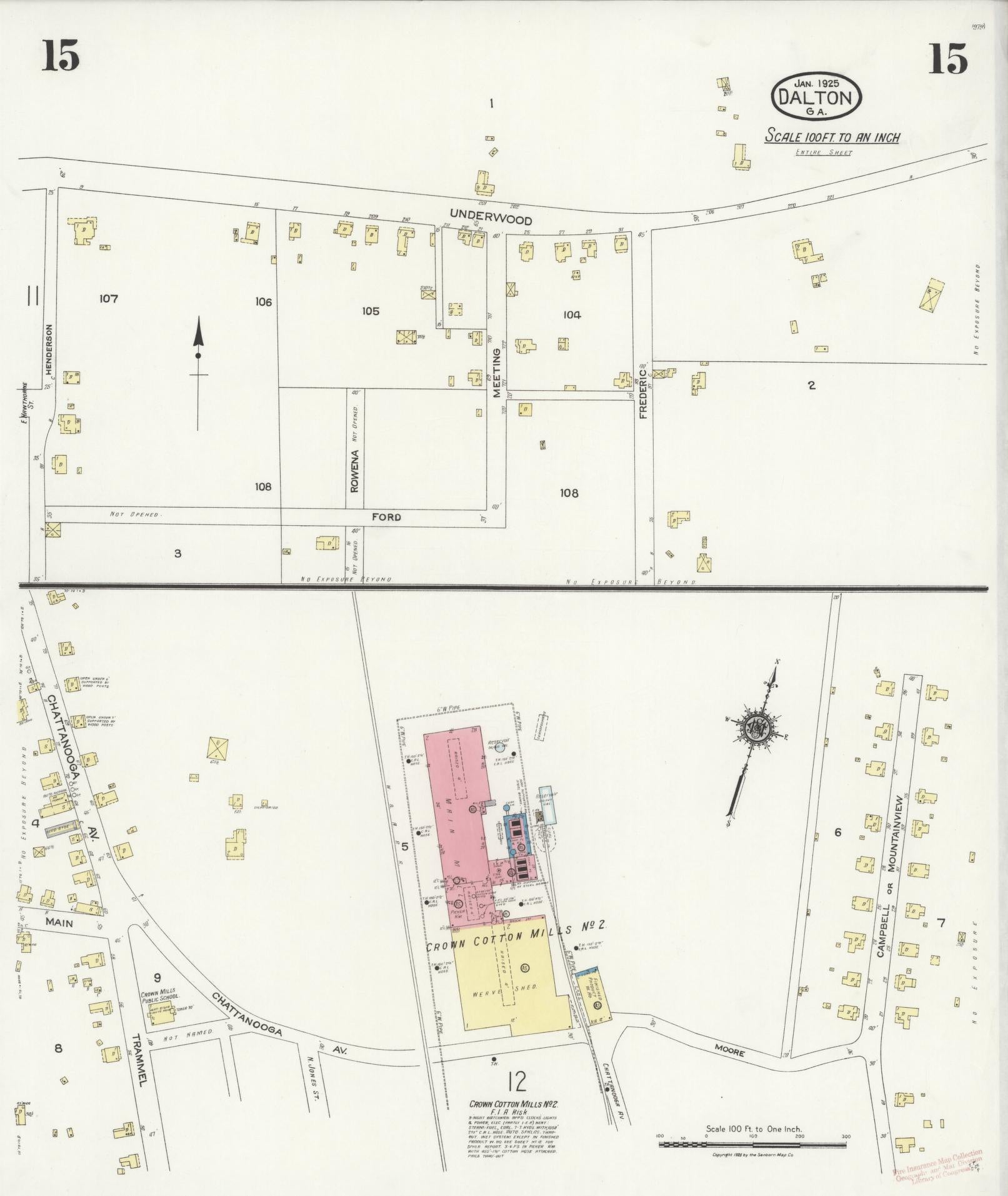 Sanborn Fire Insurance Map from Dalton, Whitfield County, Georgia (1925), Sheet #0015 - Complete Map Set gallery image, historic Sanborn map, vintage wall art, Georgia Georgia