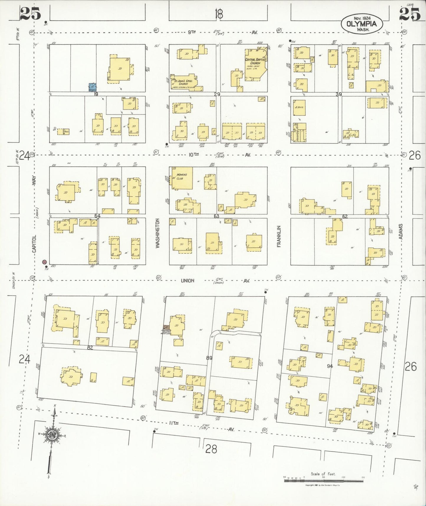Sanborn Fire Insurance Map from Olympia, Thurston County, Washington (1924), Sheet #0025 - Complete Map Set gallery image, historic Sanborn map, vintage wall art, Washington Washington