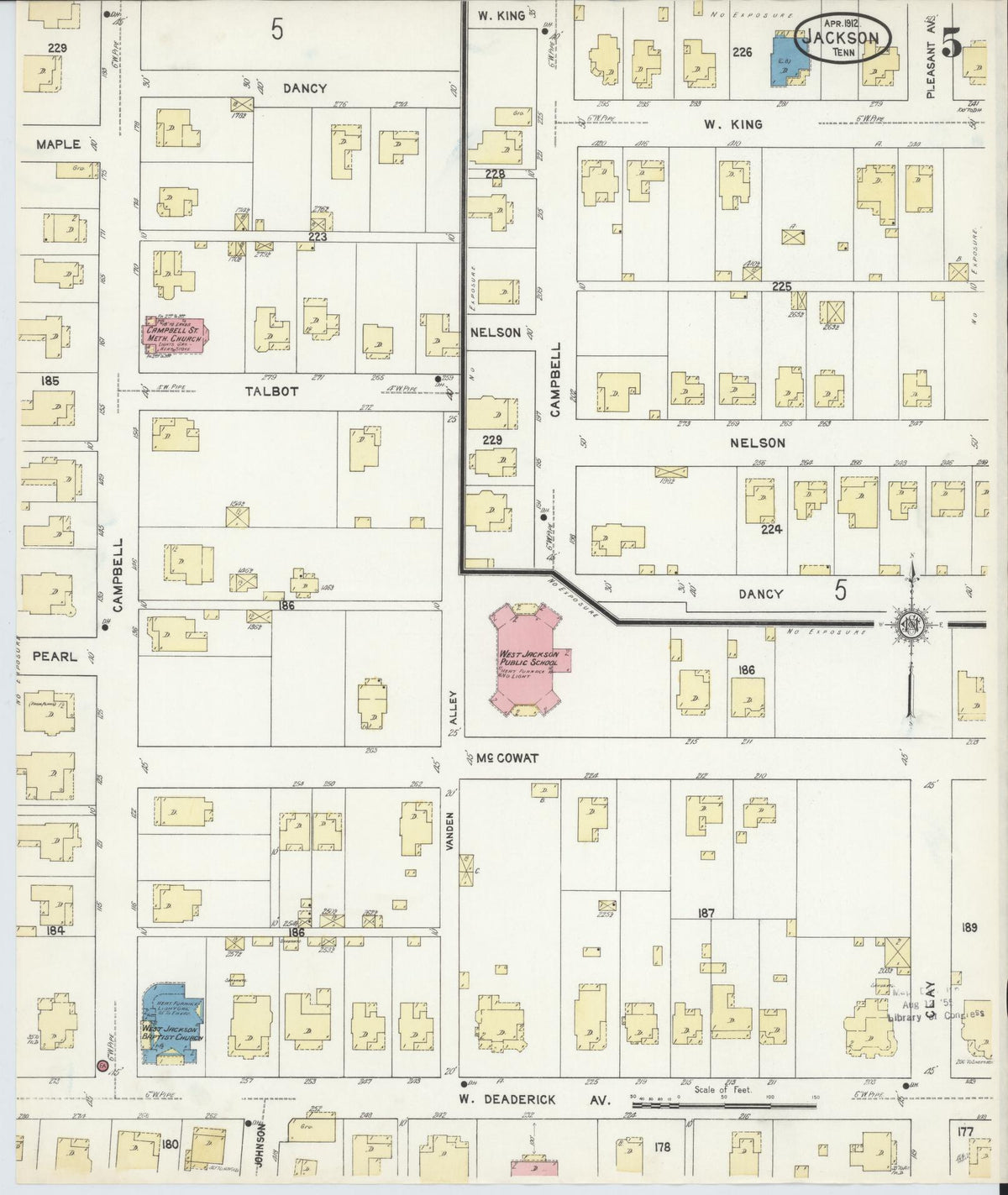 Sanborn Fire Insurance Map from Jackson, Madison County, Tennessee (1912), Sheet #0005 - Complete Map Set gallery image, historic Sanborn map, vintage wall art, Tennessee Tennessee
