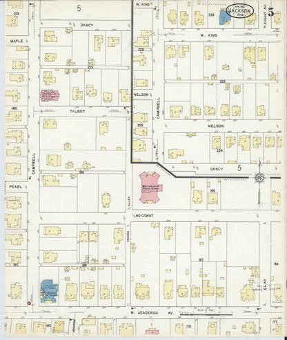Sanborn Fire Insurance Map from Jackson, Madison County, Tennessee (1912), Sheet #0005 - Complete Map Set gallery image, historic Sanborn map, vintage wall art, Tennessee Tennessee