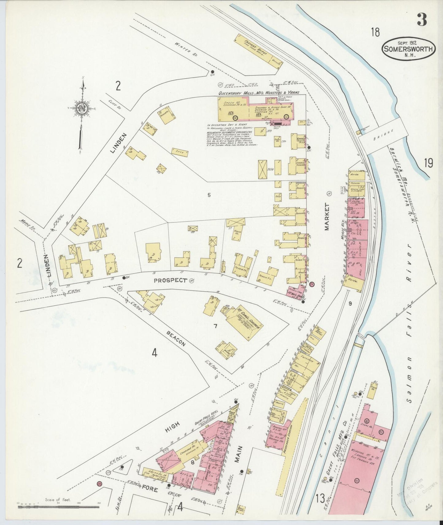 Sanborn Fire Insurance Map from Somersworth, Strafford County, New Hampshire (1912), Sheet #0003 - Complete Map Set gallery image, historic Sanborn map, vintage wall art, Maine Maine