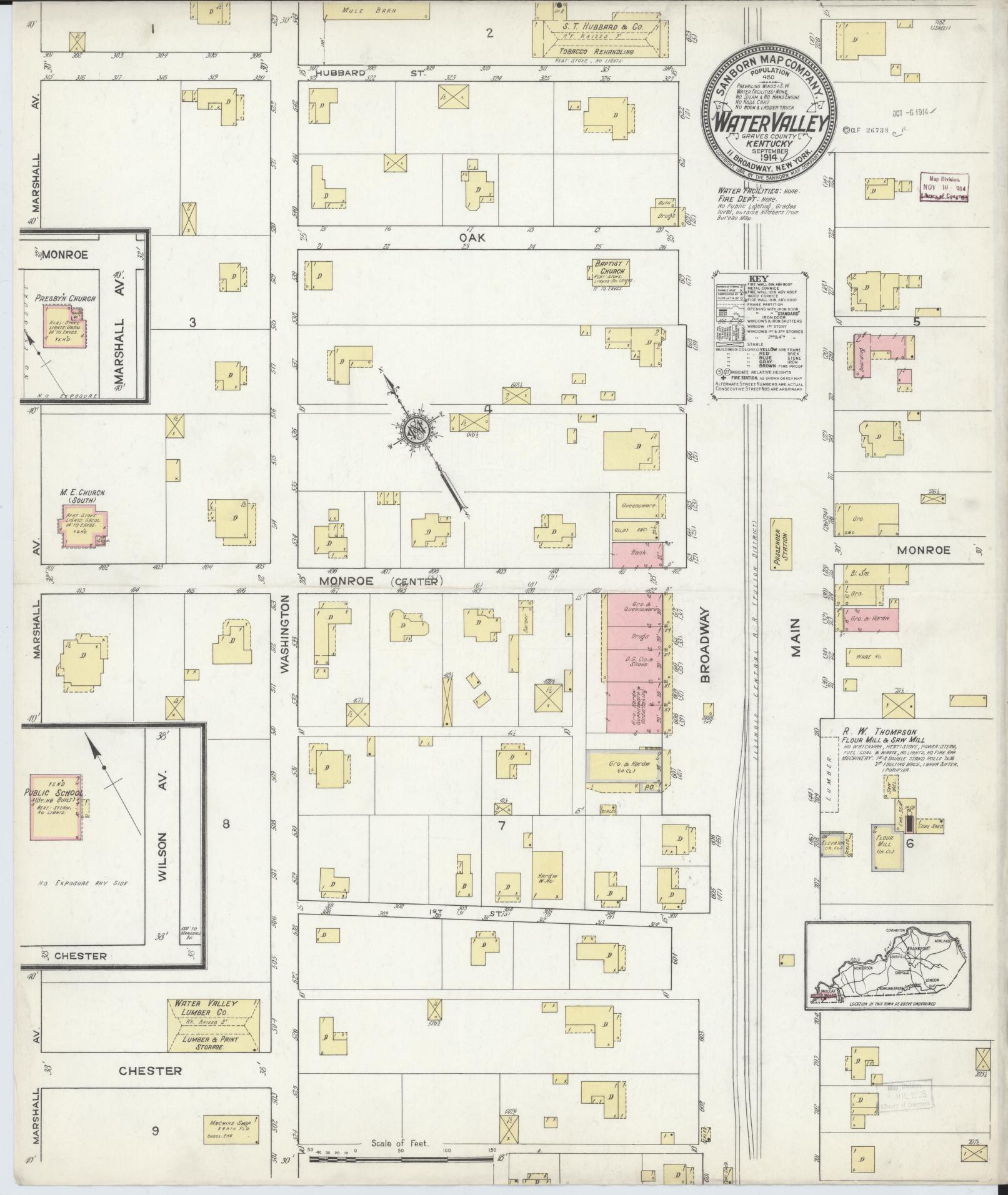 Sanborn Fire Insurance Map from Water Valley, Graves County, Kentucky (1914), Sheet #0001 - Historic Sanborn Fire Insurance Map Print, vintage old map wall art, antique decor, genealogy gift, Kentucky Kentucky map