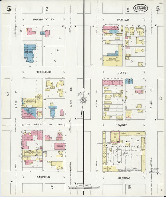 Sanborn Fire Insurance Map from Laramie, Albany County, Wyoming (1924), Sheet #0005 - Historic Sanborn Fire Insurance Map Print, vintage old map wall art, antique decor, genealogy gift, Wyoming Wyoming map