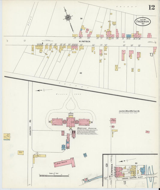 Sanborn Fire Insurance Map from Frederick, Frederick County, Maryland (1911), Sheet #0012 - Historic Sanborn Fire Insurance Map Print, vintage old map wall art