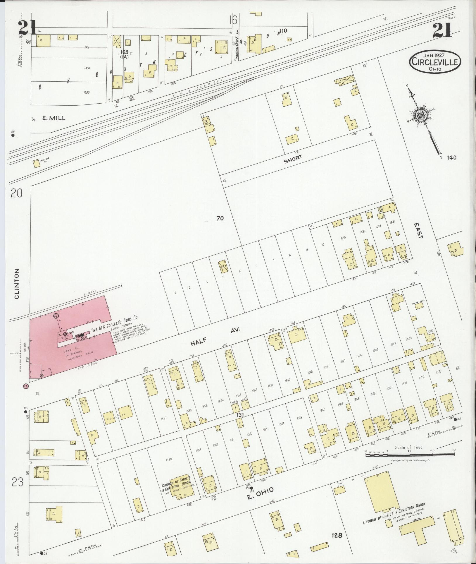 Sanborn Fire Insurance Map from Circleville, Pickaway County, Ohio (1927), Sheet #0021 - Complete Map Set gallery image, historic Sanborn map, vintage wall art, Ohio Ohio