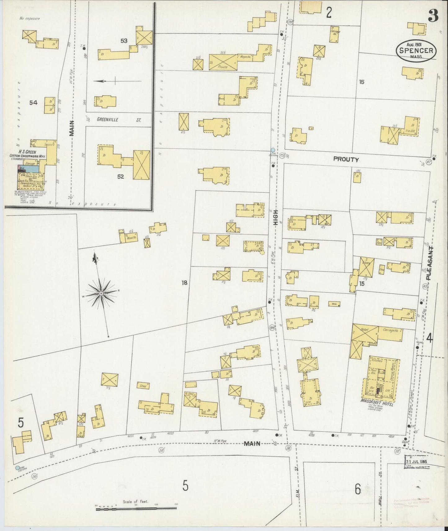 Sanborn Fire Insurance Map from Spencer, Worcester County, Massachusetts (1901), Sheet #0003 - Complete Map Set gallery image, historic Sanborn map, vintage wall art, Massachusetts Massachusetts