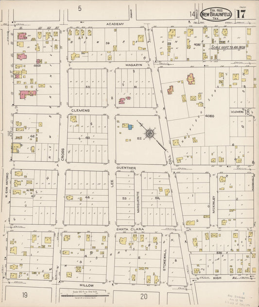Sanborn Fire Insurance Map from New Braunfels, Comal County, Texas (1922), Sheet #0017 - Historic Sanborn Fire Insurance Map Print, vintage old map wall art, antique decor, genealogy gift, Texas Texas map