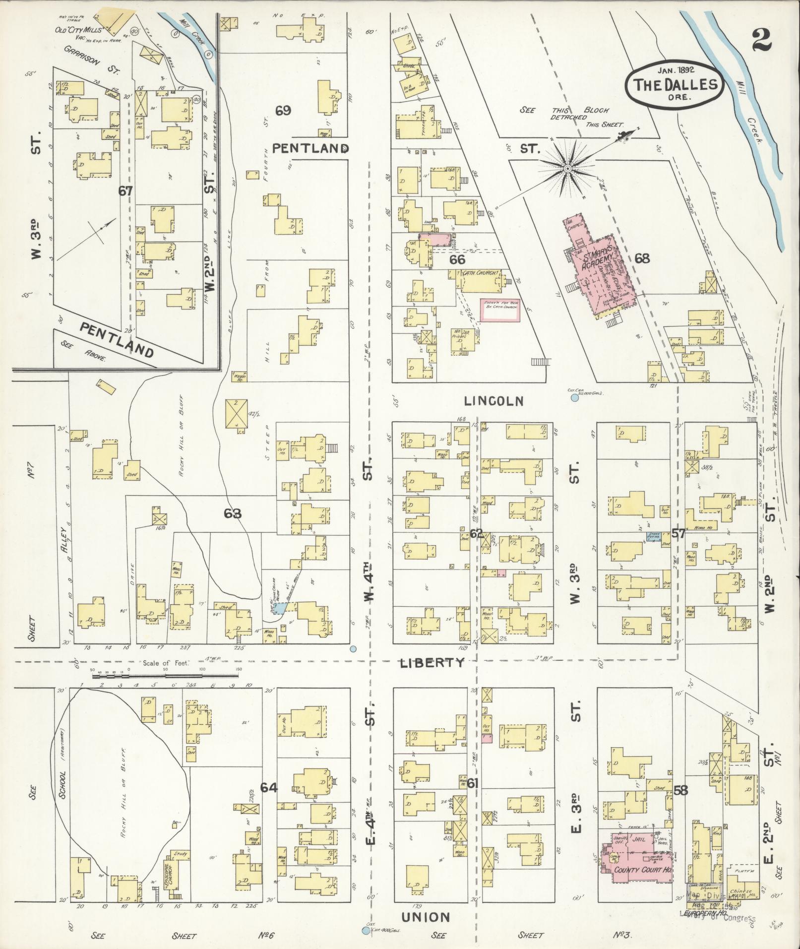 Sanborn Fire Insurance Map from The Dalles, Wasco County, Oregon (1892), Sheet #0002 - Historic Sanborn Fire Insurance Map Print, vintage old map wall art, antique decor, genealogy gift, Oregon Oregon map