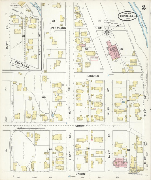 Sanborn Fire Insurance Map from The Dalles, Wasco County, Oregon (1892), Sheet #0002 - Historic Sanborn Fire Insurance Map Print, vintage old map wall art, antique decor, genealogy gift, Oregon Oregon map