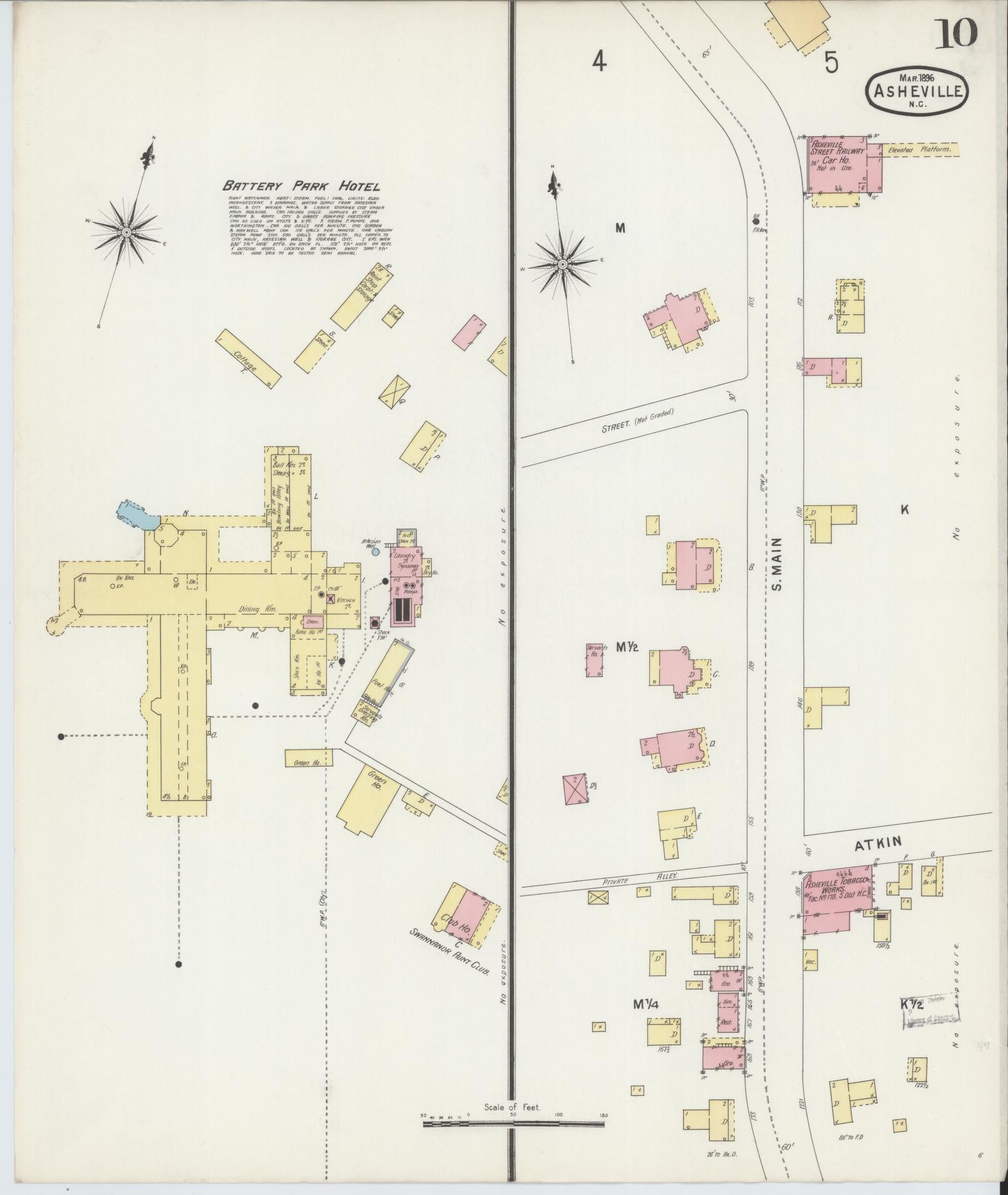 Sanborn Fire Insurance Map from Asheville, Buncombe County, North Carolina (1896), Sheet #0010 - Historic Sanborn Fire Insurance Map Print, vintage old map wall art, antique decor, genealogy gift, North Carolina North Carolina map